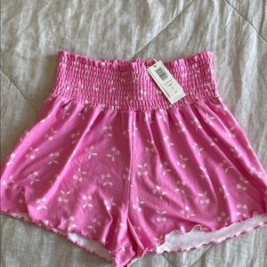 Z Supply lounge Wear Dawn Smocked High-Waist Shorts with White Floral Print